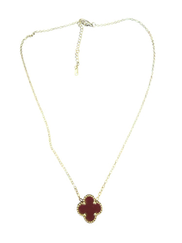 Ketting met klavertje rood/bruin